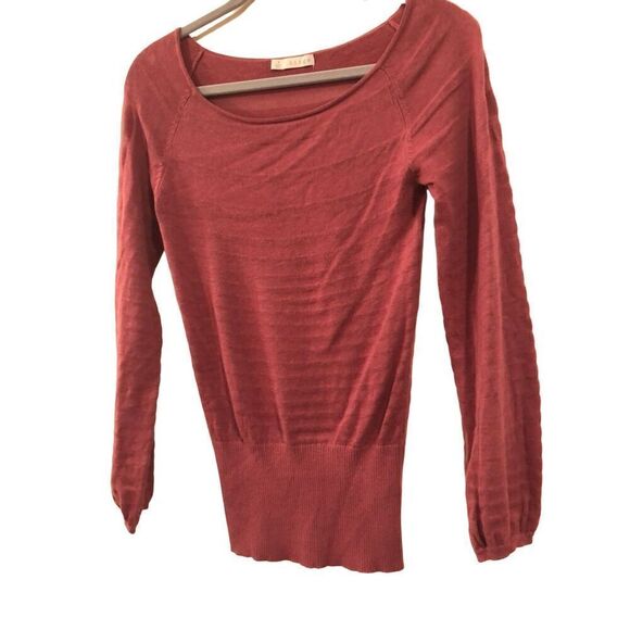 Hinge Dusty Rose Pink Woven Scoop Neck Elastic Wide Waist Puff Sleeve Shirt - Picture 2 of 13